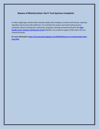 Beware of Misinformation Don’t Trust Spurious Complaints