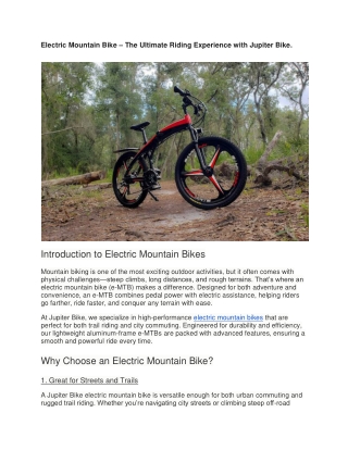 Electric Mountain Bike – The Ultimate Riding Experience with Jupiter Bike