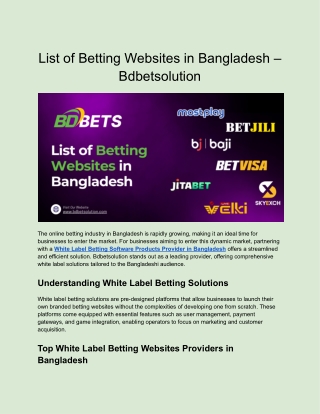List of Betting Websites in Bangladesh – Bdbetsolution