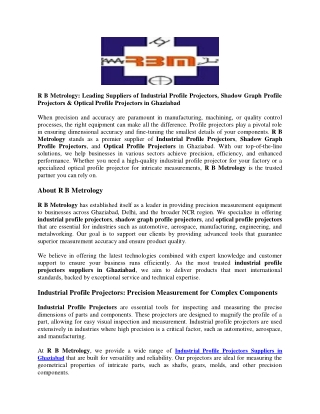 R B Metrology Leading Suppliers of Industrial Profile Projectors, Shadow Graph Profile Projectors & Optical Profile Proj