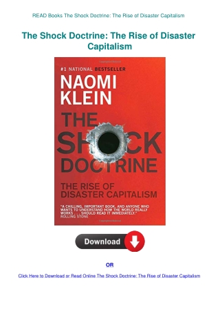 READ Books The Shock Doctrine The Rise of Disaster Capitalism