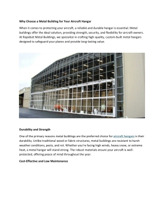 Why Choose a Metal Building for Your Aircraft Hangar