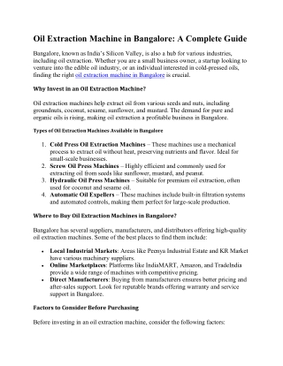 Oil Extraction Machine in Bangalore: A Complete Guide