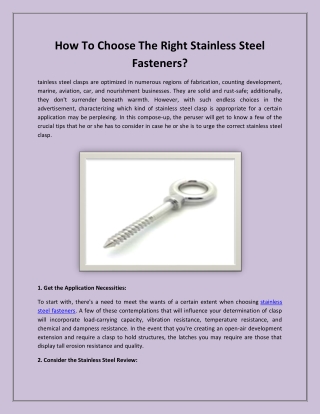 How To Choose The Right Stainless Steel Fasteners?