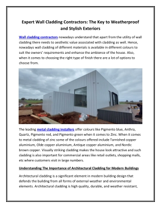 Expert Wall Cladding Contractors The Key to Weatherproof and Stylish Exteriors