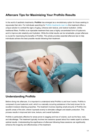 Aftercare Tips for Maximizing Your Profhilo Results