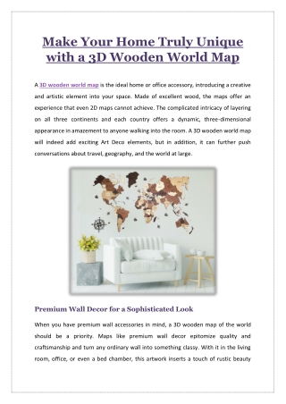 Make Your Home Truly Unique with a 3D Wooden World Map