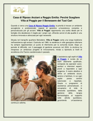 Casa di Riposo Anziani a Reggio Emilia Perché Scegliere Villa al Poggio per il Benessere dei Tuoi Cari