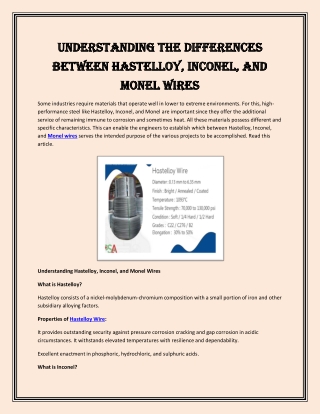 Understanding the Differences Between Hastelloy, Inconel, and Monel Wires