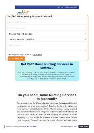 Expert Home Nursing Services in Mehrauli