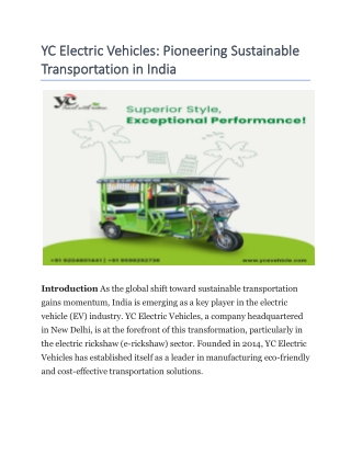 YC Electric Vehicles- Pioneering Sustainable Transportation in India