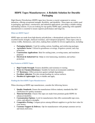 HDPE Tapes Manufacturers: A Reliable Solution for Durable  Packaging
