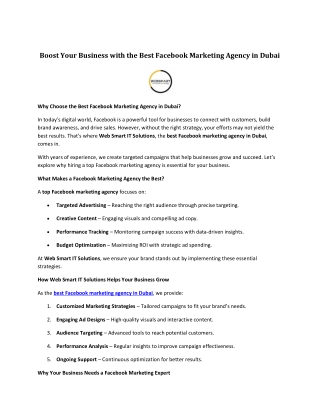 Boost Your Business with the Best Facebook Marketing Agency in Dubai