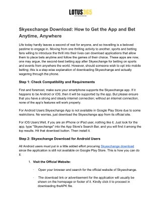 Skyexchange Download_ How to Get the App and Bet Anytime, Anywhere