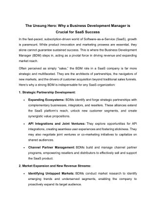 Why a Business Development Manager is Crucial for SaaS Success