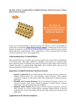 The Role of Brass Terminal Blocks in High-Performance Electrical Systems of Elme