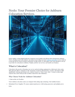 Ncolo Your Premier Choice for Ashburn Colocation Services