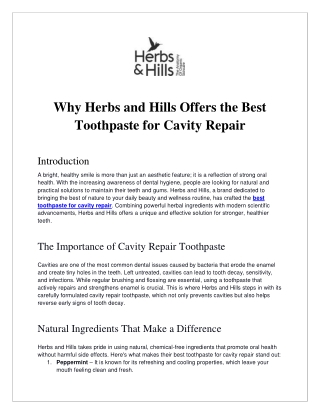 Why Herbs and Hills Offers the Best Toothpaste for Cavity Repair