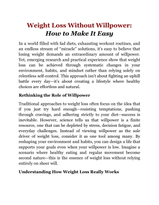 Weight Loss Without Willpower_ How to Make It Easy