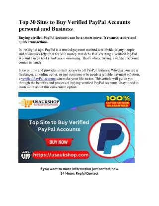 Top 30 Sites to Buy Verified PayPal Accounts personal and Business