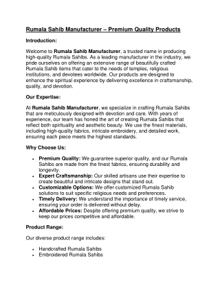 Rumala Sahib Manufacturer