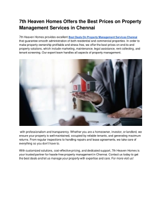 7th Heaven Homes Offers the Best Prices on Property Management Services in Chennai
