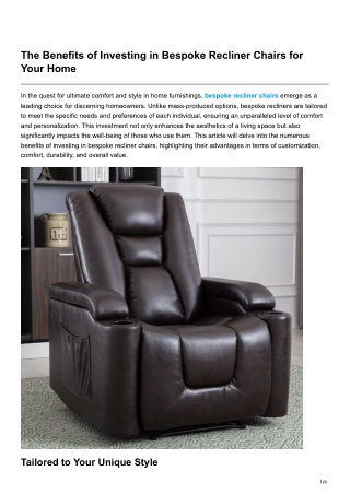 The Benefits of Investing in Bespoke Recliner Chairs for Your Home