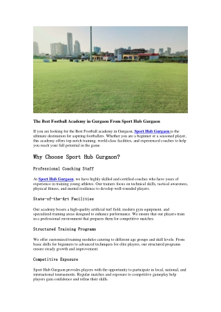 The Best Football Academy in Gurgaon From Sport Hub Gurgaon