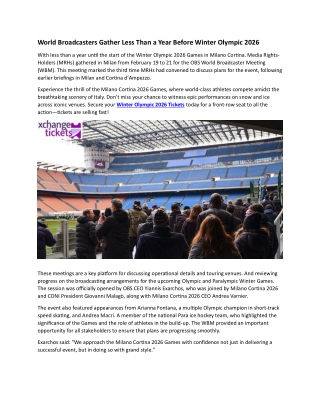 World Broadcasters Gather Less Than a Year Before Winter Olympic 2026