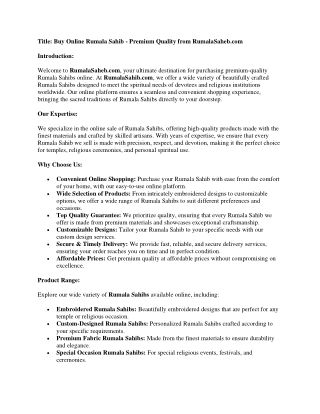 Buy online rumala saheb