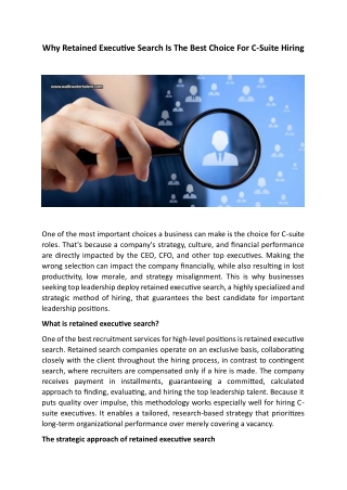 Why Retained Executive Search Is The Best Choice For C-Suite Hiring