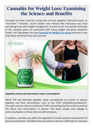 Cannabis for Weight Loss- Examining the Science and Benefits