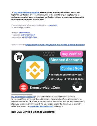 Worldwide Top Place To Buy Verified Binance Accounts (With Documents)