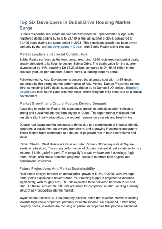 Top Six Developers in Dubai Drive Market - Inchbrick Realty