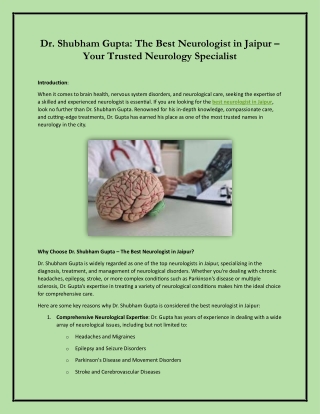 Dr. Shubham Gupta: The Best Neurologist in Jaipur