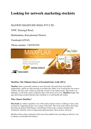 Looking for network marketing stockists