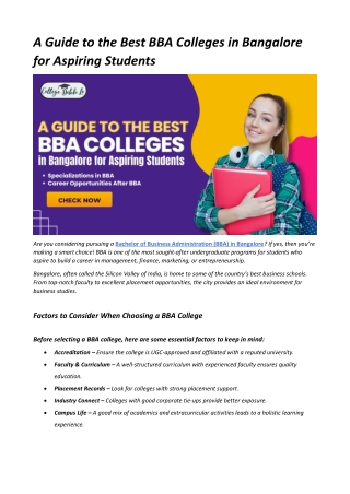 A Guide to the Best BBA Colleges in Bangalore for Aspiring Students