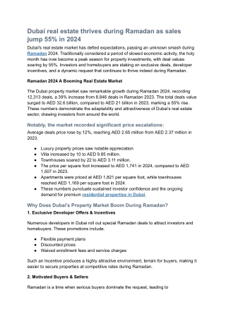 Dubai real estate thrives during Ramadan as sales jump 55% in 2024 - inchbrick Realty