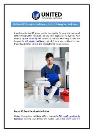 Best RO Repair Ludhiana for Pure and Safe Drinking Water