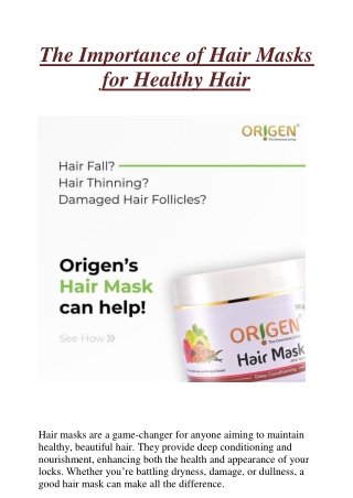 The Importance of Hair Masks for Healthy Hair