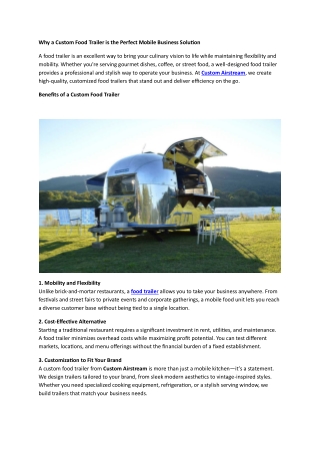 Why a Custom Food Trailer is the Perfect Mobile Business Solution
