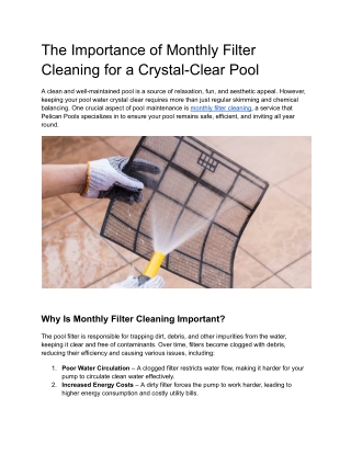 The Importance of Monthly Filter Cleaning for a Crystal-Clear Pool