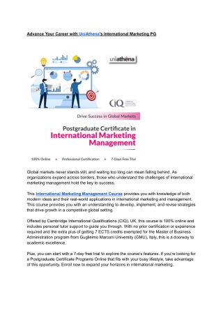 Advance Your Career with UniAthena’s International Marketing PG