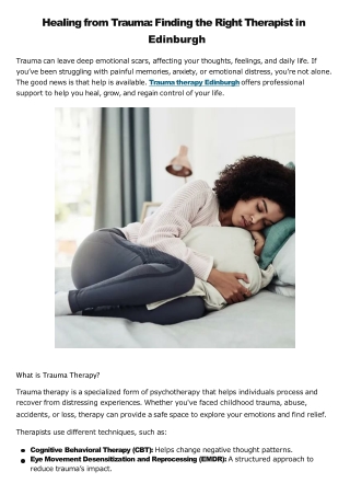 Healing from Trauma Finding the Right Therapist in Edinburgh