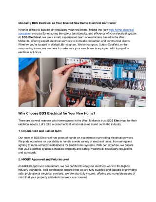 Choosing BDS Electrical as Your Trusted New Home Electrical Contractor