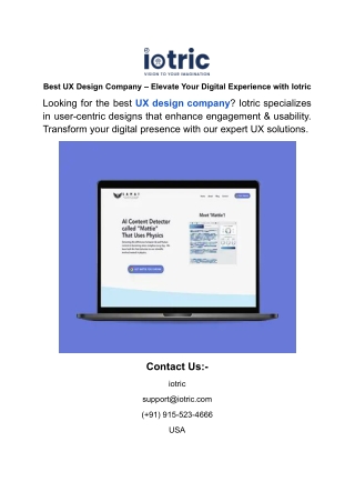 Best UX Design Company – Elevate Your Digital Experience with Iotric