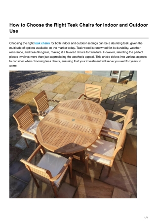 How to Choose the Right Teak Chairs for Indoor and Outdoor Use