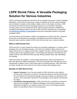 LDPE Shrink Films: A Versatile Packaging Solution for Various Industries