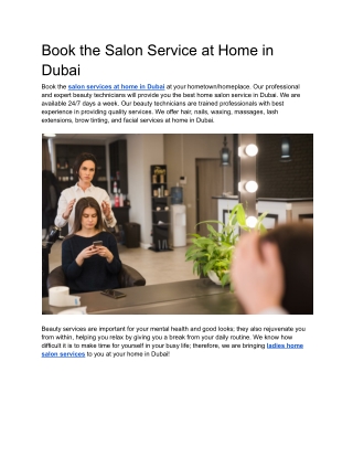 Book the Salon Service at Home in Dubai