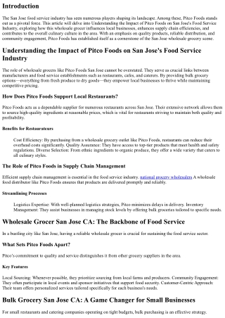 Understanding the Impact of Pitco Foods on San Jose's Food Service Industry